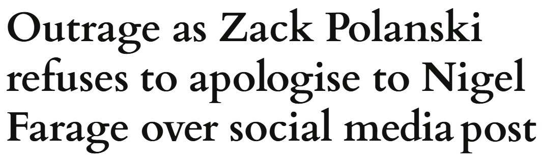 Daily Express headline 29-7-2026 - Outrage at no apology from Polanski
